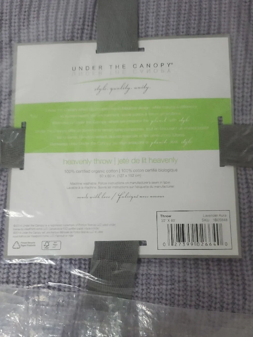 Under The Canopy Heavenly Throw Lavender Organic Cotton Knit Throw 50